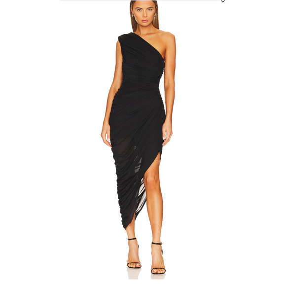 Elliatt Genie Revolve Dress Black One Shoulder Ruched Draped Mesh Asymmetrical M - Picture 1 of 12